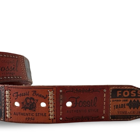 Rare Y2K VTG Fossil 54 Logo Patchwork Leather Belt | Size Medium M - Picture 4 of 14